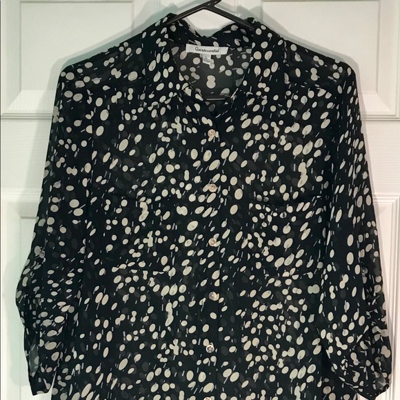 Quintessential black and cream sheer button down. - Picture 1 of 8